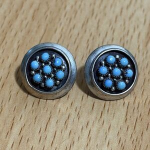 Vintage Native Snake Eye Turquoise Sterling Silver Stud Earrings